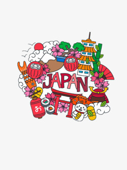 卡通日本旅游插画素材