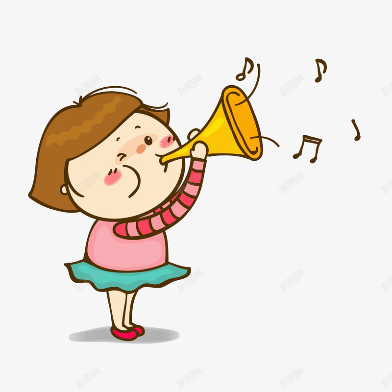 吹喇叭的女孩png免抠素材_88icon https://88icon.com 卡通 可爱的 号外号外 吹唢呐 吹喇叭的小女孩 小女孩 插图 简笔 音乐