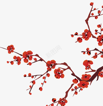 红色梅花png免抠素材_88icon https://88icon.com 梅花 红色 花枝