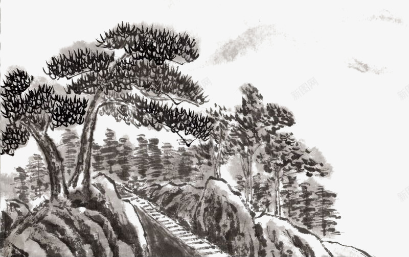 松树和石头png免抠素材_88icon https://88icon.com 卡通 手绘 松树 水墨 石头 简图 风景画 黑色