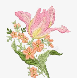 绣花艺术粉红花卉图案素材