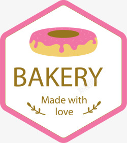 六边形粉色甜甜圈标签矢量图素材