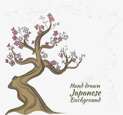手绘日本树背景矢量图素材
