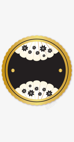 日本黑色和黄金标签圆形上下扇形素材