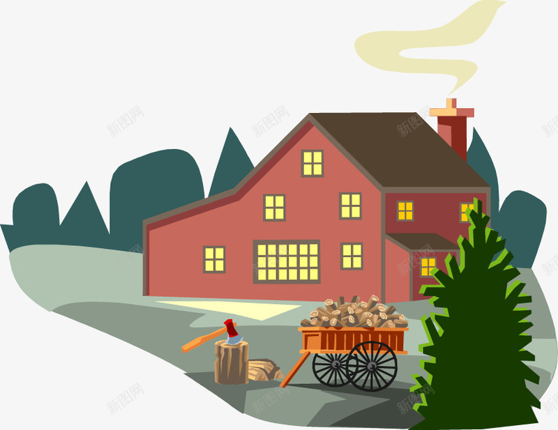红色房子卡通装饰png免抠素材_88icon https://88icon.com 卡通手绘 木头 欧洲小镇 红色房子
