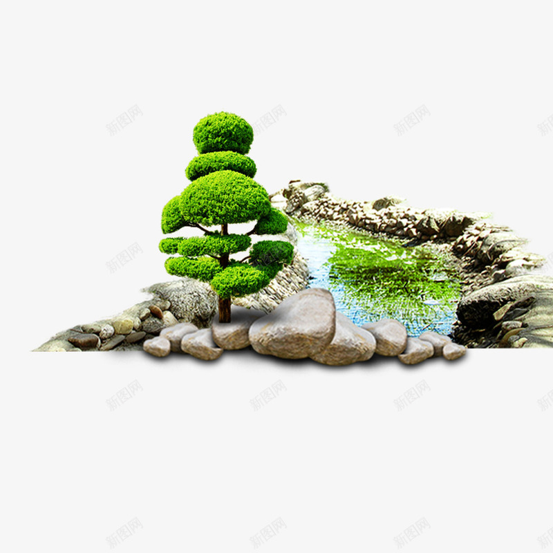 河边png免抠素材_88icon https://88icon.com 喝水 小河 树木 河边 石头 绿色 自然风景 风景