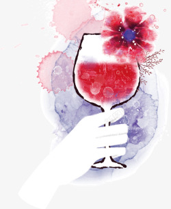 水彩画抽象高脚酒杯红酒素材