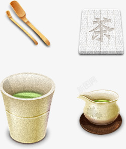 手绘日本茶道工具素材