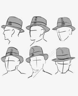 抽象各个角度戴着帽子的人简笔画素材