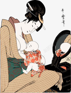 母亲节日本母亲喂奶插画1素材