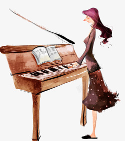 钢琴图弹钢琴的少女矢量图高清图片