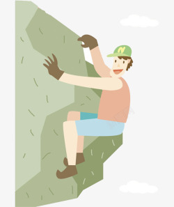 运动短袖男生在进行攀岩运动高清图片