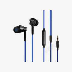 耳机转换线实物蓝色线的线控耳机高清图片