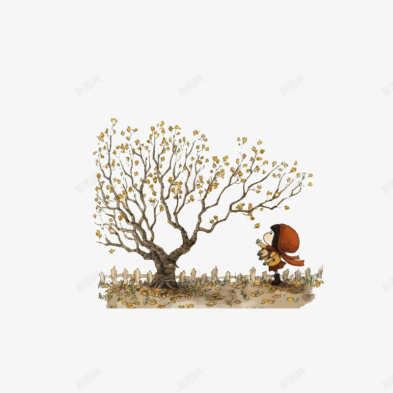 在树下捡落叶的女孩png免抠素材_88icon https://88icon.com 卡通插图 在树下捡落叶的女孩 树下的人 秋风萧瑟