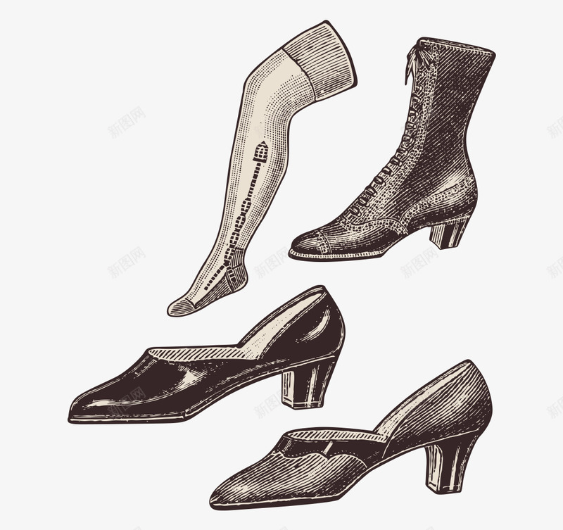 手绘复古物品png免抠素材_88icon https://88icon.com 中世纪 古老的物品 复古 女性鞋子 手绘 手绘复古物品 时尚 服饰 欧洲 靴子 鞋子 高跟鞋