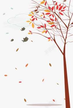 秋天飘飘落叶的树木矢量图素材