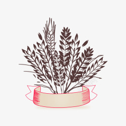 小麦秆粉红色丝带深灰色一捆麦穗高清图片