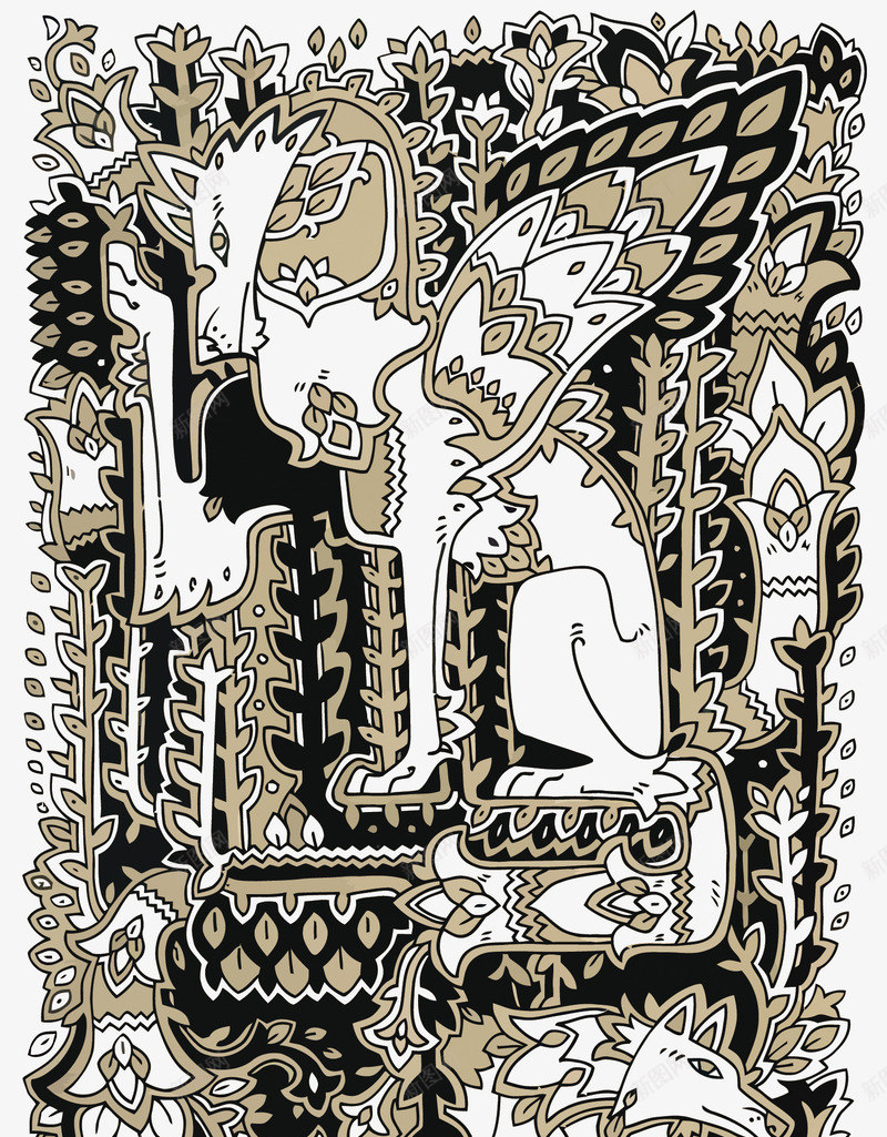 抽象印花矢量图eps免抠素材_88icon https://88icon.com 印花 图腾 抽象 狼 矢量图腾印花 装饰花纹 矢量图