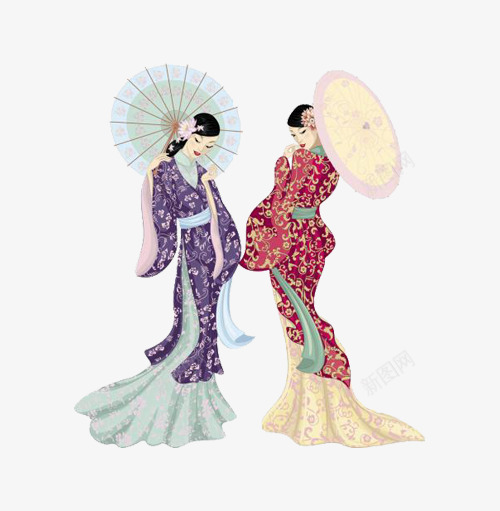 两个女士穿和服撑伞png免抠素材_88icon https://88icon.com 卡通 和服 女士 撑伞 日本和服女