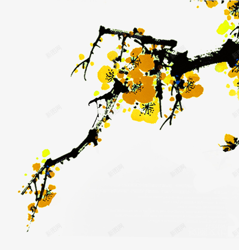 精美水墨的金色梅花png图片免费下载-素材vbrvqvqv-88ICON