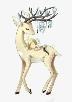 鹿背上的小女孩素材