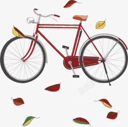 红色秋天落叶单车矢量图素材