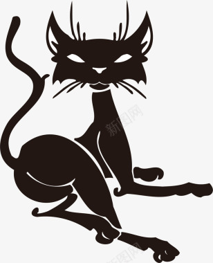抽象的L手绘卡通家养黑猫矢量图图标图标