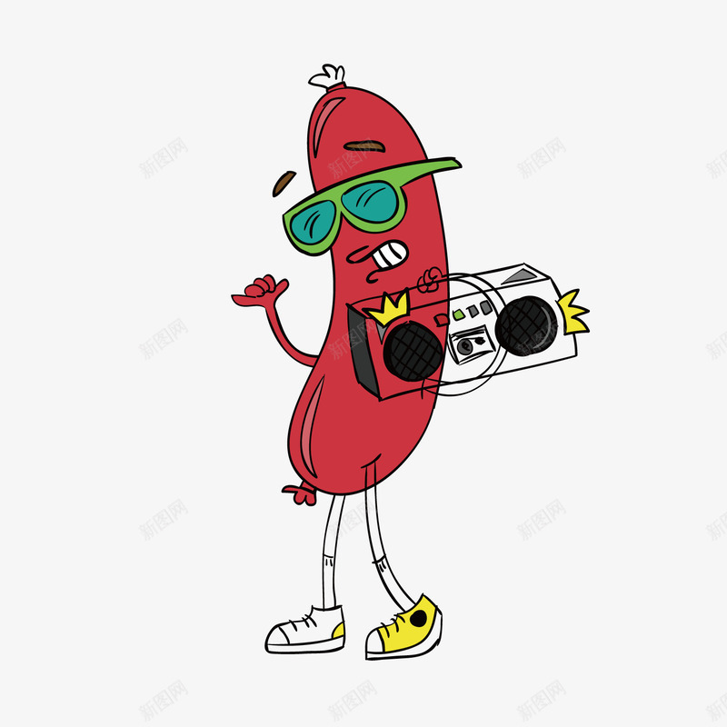 彩色手绘音乐香肠元素png免抠素材_88icon https://88icon.com 卡通插画 吃的 圆弧 弧度 弯曲 彩色 手绘 收音机 美食 食物 香肠