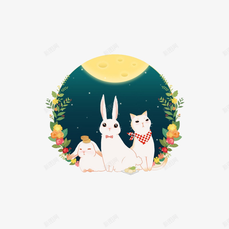 卡通月亮上的小兔子png免抠素材_88icon https://88icon.com 中国风 中秋节 创意 小兔子 手绘 插画设计 月亮