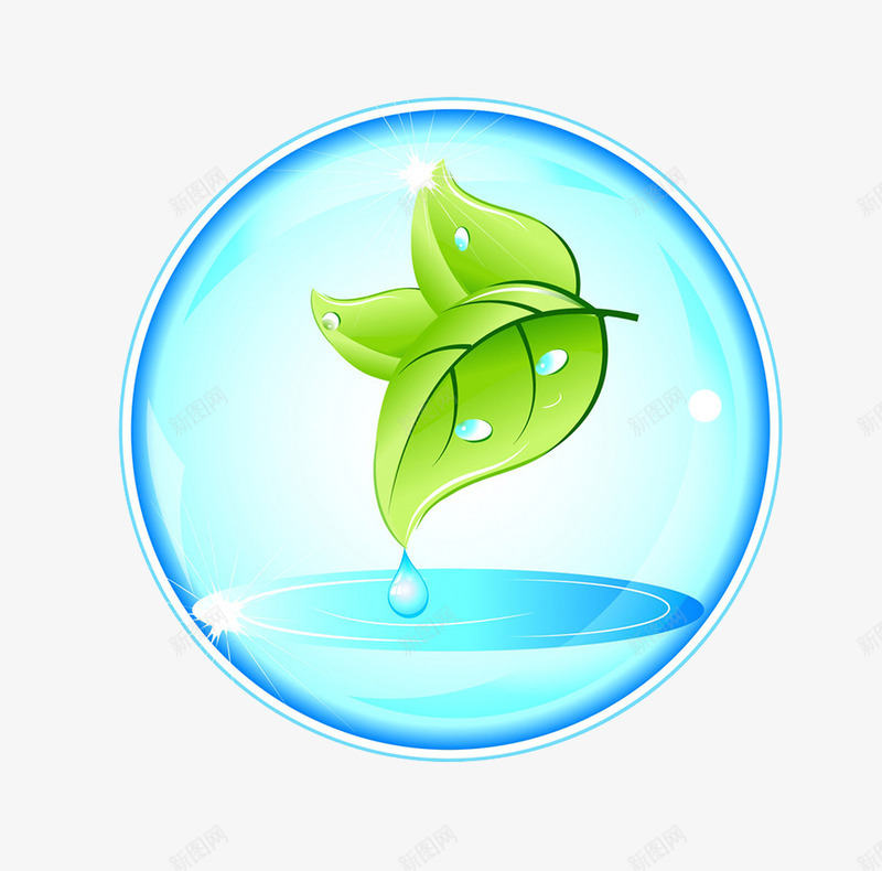 树叶和水滴png免抠素材_88icon https://88icon.com 树叶和水滴结合的装饰性创意图案