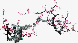 手绘粉色梅花树枝装饰插图素材