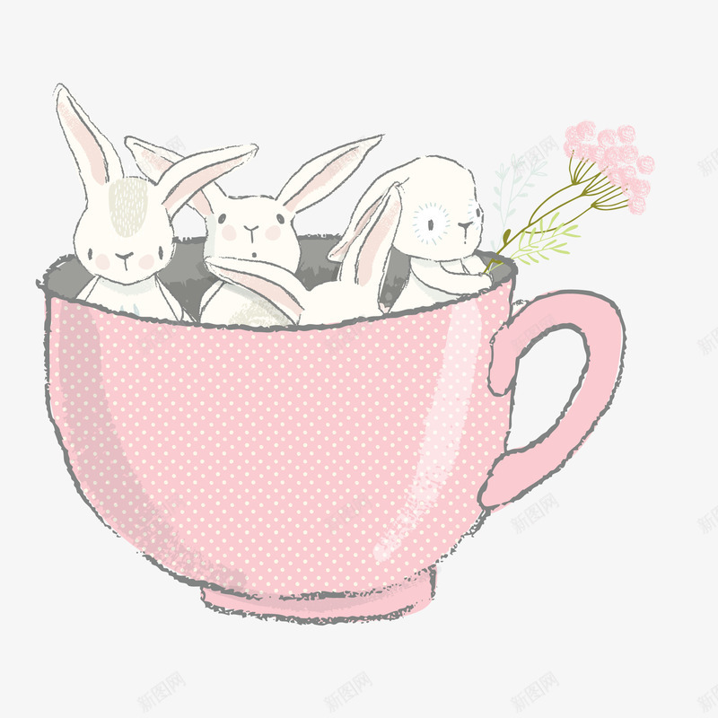 卡通粉红色杯子里的小兔子矢量图ai免抠素材_88icon https://88icon.com 创意插画 卡通 可爱 复活节 小兔子 杯子 矢量图