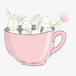 卡通粉红色杯子里的小兔子矢量图素材
