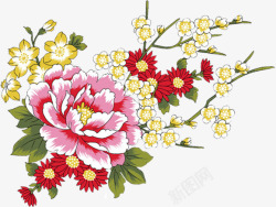 春天粉红色水彩花朵藤蔓素材