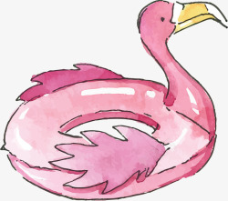 手绘粉色火烈鸟泳圈矢量图素材