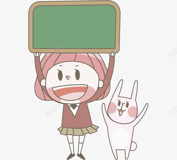 拿黑板的女孩png免抠素材_88icon https://88icon.com 兔子 动物 卡通 女孩 孩子 宠物 微笑 手绘 水彩