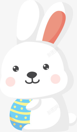 卡通白色兔子抱着鸡蛋素材