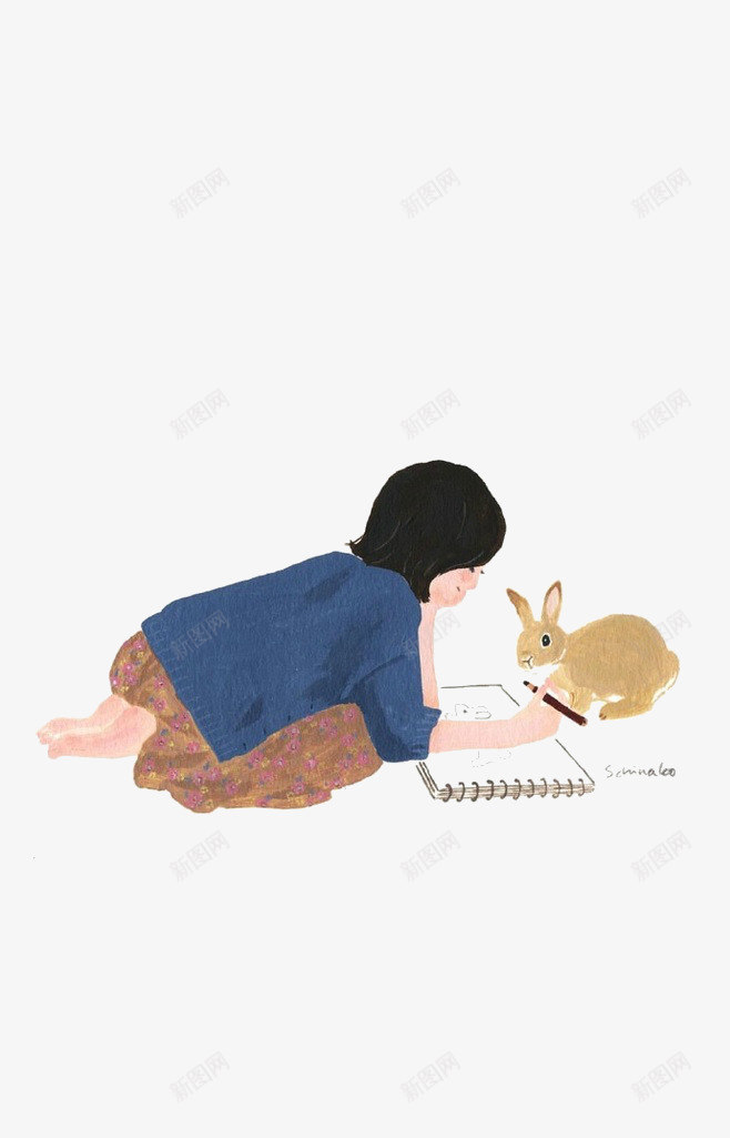 和兔子玩的女孩png免抠素材_88icon https://88icon.com 女孩 小兔子 玩兔子 蓝色