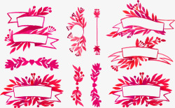 水彩绘丝带与花卉横标素材