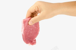 手拿一片红鲜猪肉素材