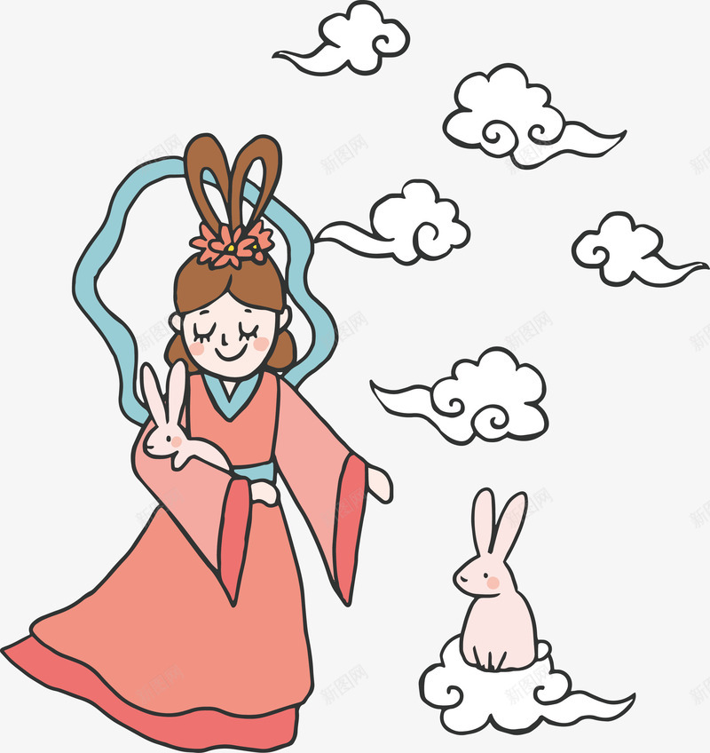 抱着兔子的嫦娥矢量图ai免抠素材_88icon https://88icon.com png图形 png装饰 兔子 卡通 嫦娥 装饰 矢量图