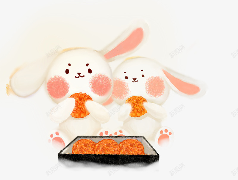 卡通手绘吃月饼的兔子png免抠素材_88icon https://88icon.com 两只玉兔 中秋节装饰 卡通 吃月饼的兔子 手绘