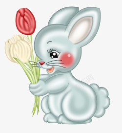 卡通拿花的兔子素材