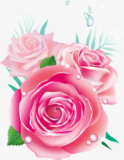手绘粉色花朵水滴图案矢量图素材