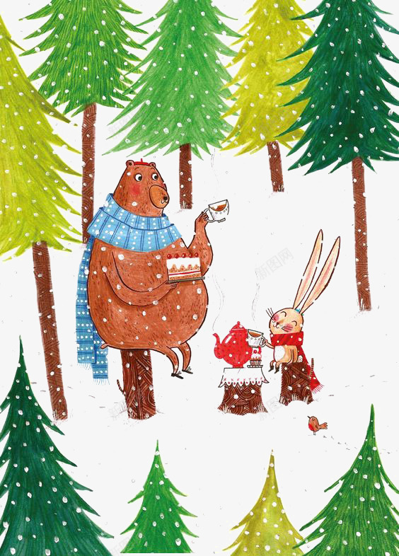 树林里的小动物们png免抠素材_88icon https://88icon.com 卡通 小兔子 小熊 手绘 插画 树林 森林