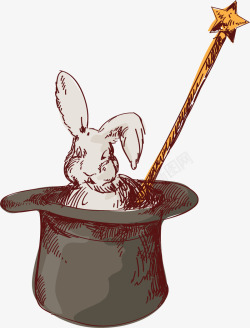 手绘魔术帽里的兔子素材