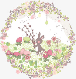 卡通花朵兔子欧式花纹素材