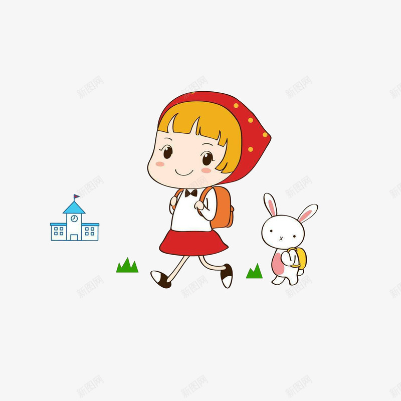 背着书包的小女孩和兔子psd免抠素材_88icon https://88icon.com 上学 书包 学校 小兔子 小草 穿衣服的兔子 红色帽子 背书包小孩