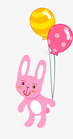 卡通手绘兔子与气球素材
