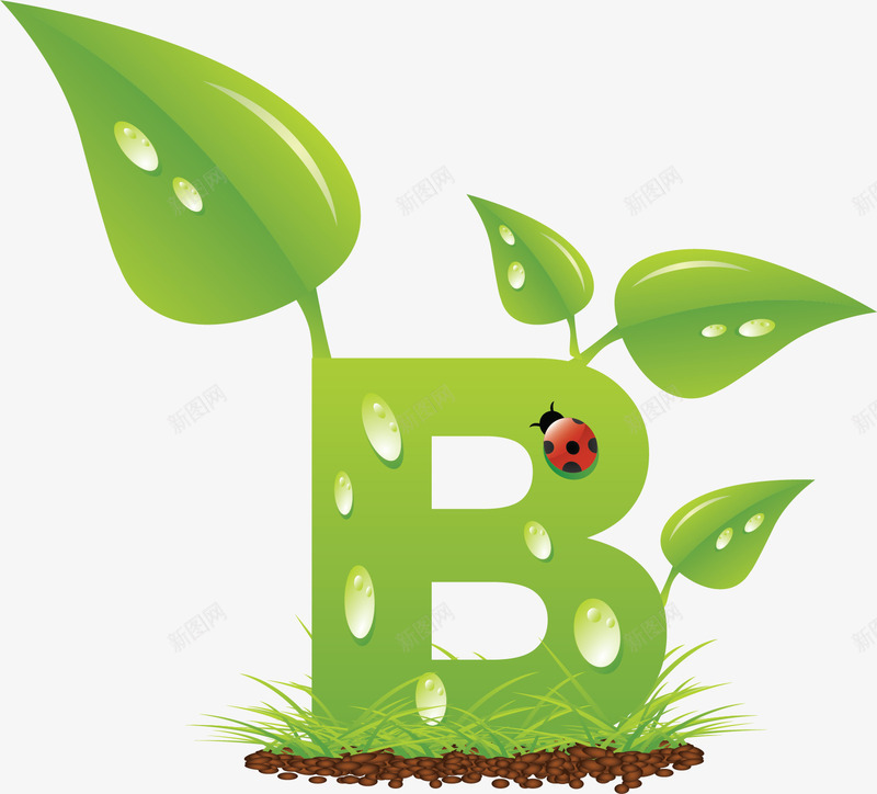 字母Bpng免抠素材_88icon https://88icon.com B 创意B 卡通装饰 土壤 字母B 小草 树苗 水珠 绿色